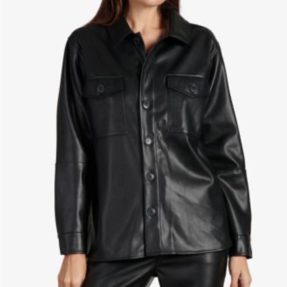 Sanctuary- Black Faux Leather Longsleeve Button Down Shirt
